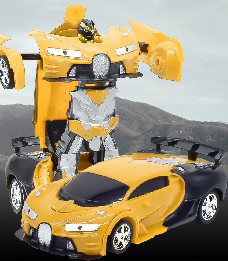 Машинка трансформер на радиоуправлении AToys Bugatti-Robot 1:18 световые эффекты Черно-желтая