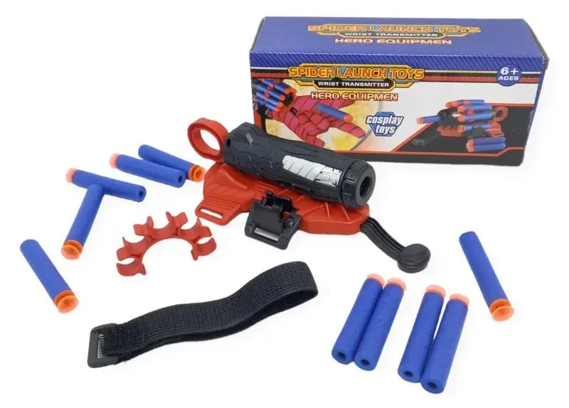 Детская игрушечная перчатка-бластер Человек паук Spider Man Gloves Игровой пистолет стреляет мягкими пулями