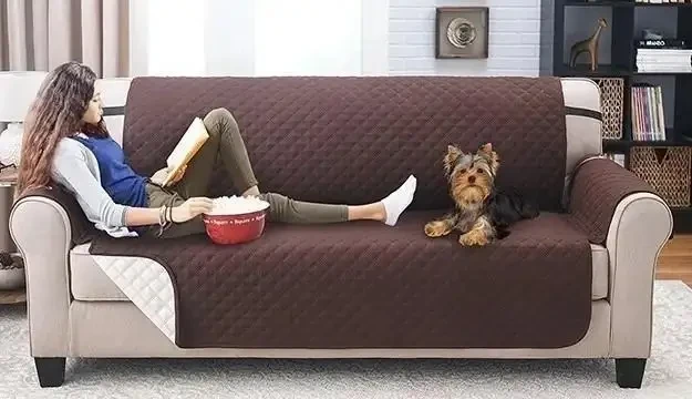 Двостороння накидка на диван Couch Coat коричневого кольору Чохол для меблів водонепроникний