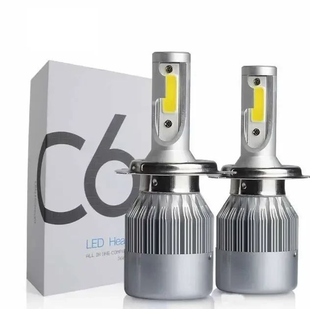 Комплект автомобильных светодиодных LED ламп с охлаждением С6 LED H4 LED лампы для авто 3800Лм