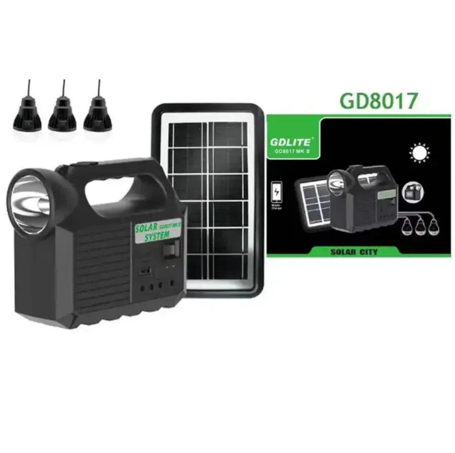 Портативная солнечная станция 5000мАч GDLITE GD8017 MK II + 3 лампочки / Аккумуляторный аварийный фонарь