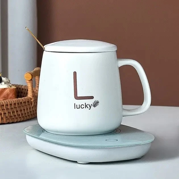 Чашка с подогревом на подставке чашка керамическая с ложкой 400мл Lucky White