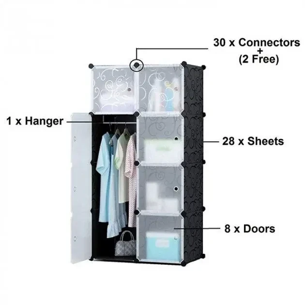 Пластикова складана шафа Storage Cube Cabinet 75х37х145 см Чорний збірний органайзер для одягу