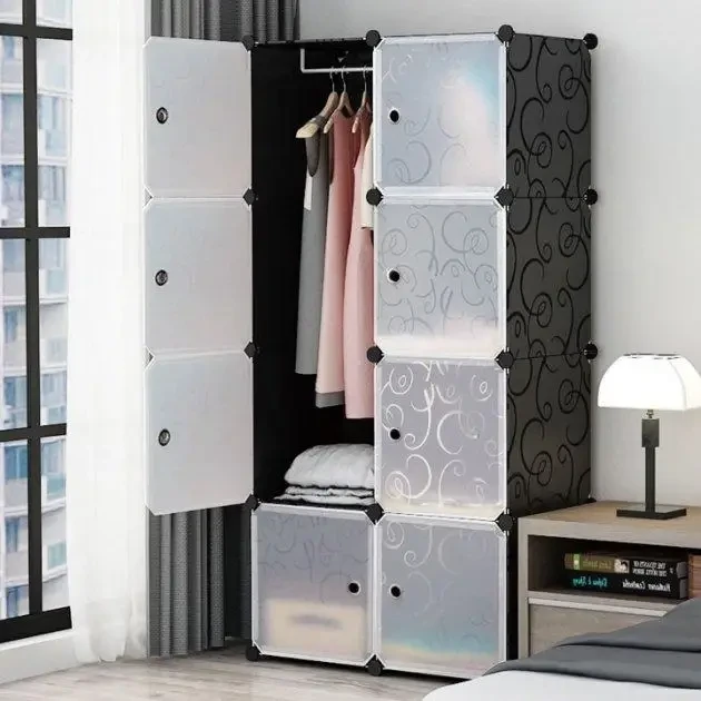 Пластикова складана шафа Storage Cube Cabinet 75х37х145 см Чорний збірний органайзер для одягу