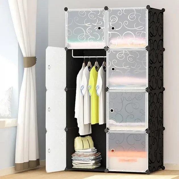 Пластикова складана шафа Storage Cube Cabinet 75х37х145 см Чорний збірний органайзер для одягу