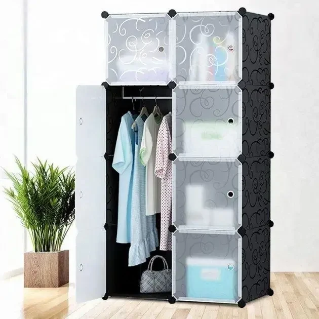 Пластикова складана шафа Storage Cube Cabinet 75х37х145 см Чорний збірний органайзер для одягу