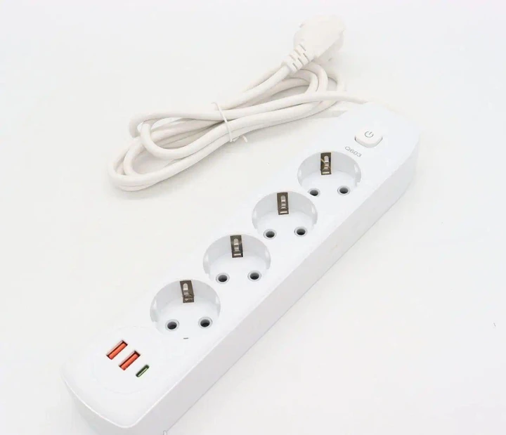 Удлинитель на 4 розетки +2USB,Type-c, 2м, Q603 Белый / Сетевой удлинитель / Переноска розетка / Сетевой фильтр