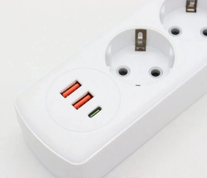 Удлинитель на 4 розетки +2USB,Type-c, 2м, Q603 Белый / Сетевой удлинитель / Переноска розетка / Сетевой фильтр