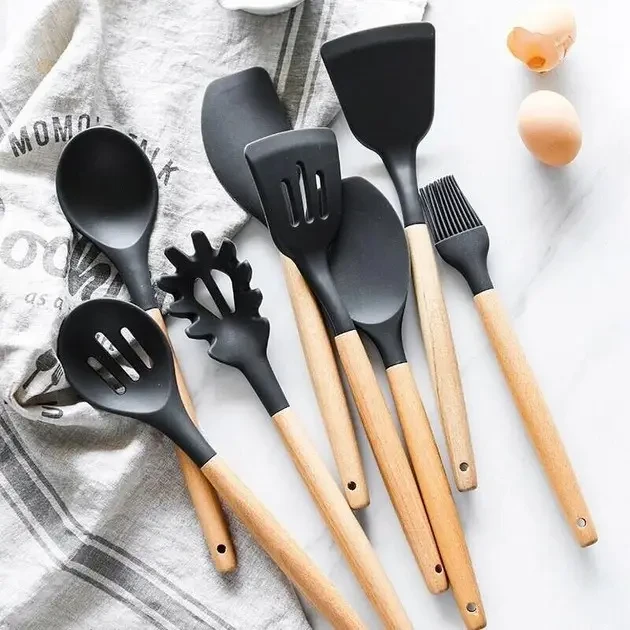 Силиконовый кухонный набор принадлежностей Kitchen stuff 12 предметов BLACK
