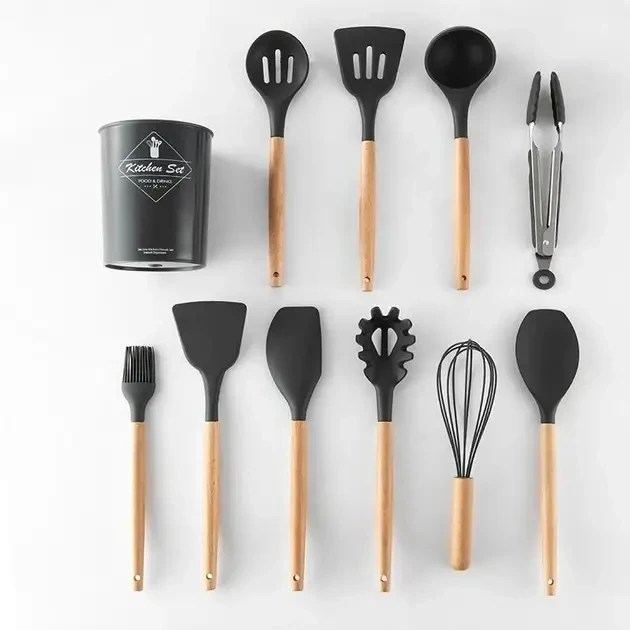 Силиконовый кухонный набор принадлежностей Kitchen stuff 12 предметов BLACK