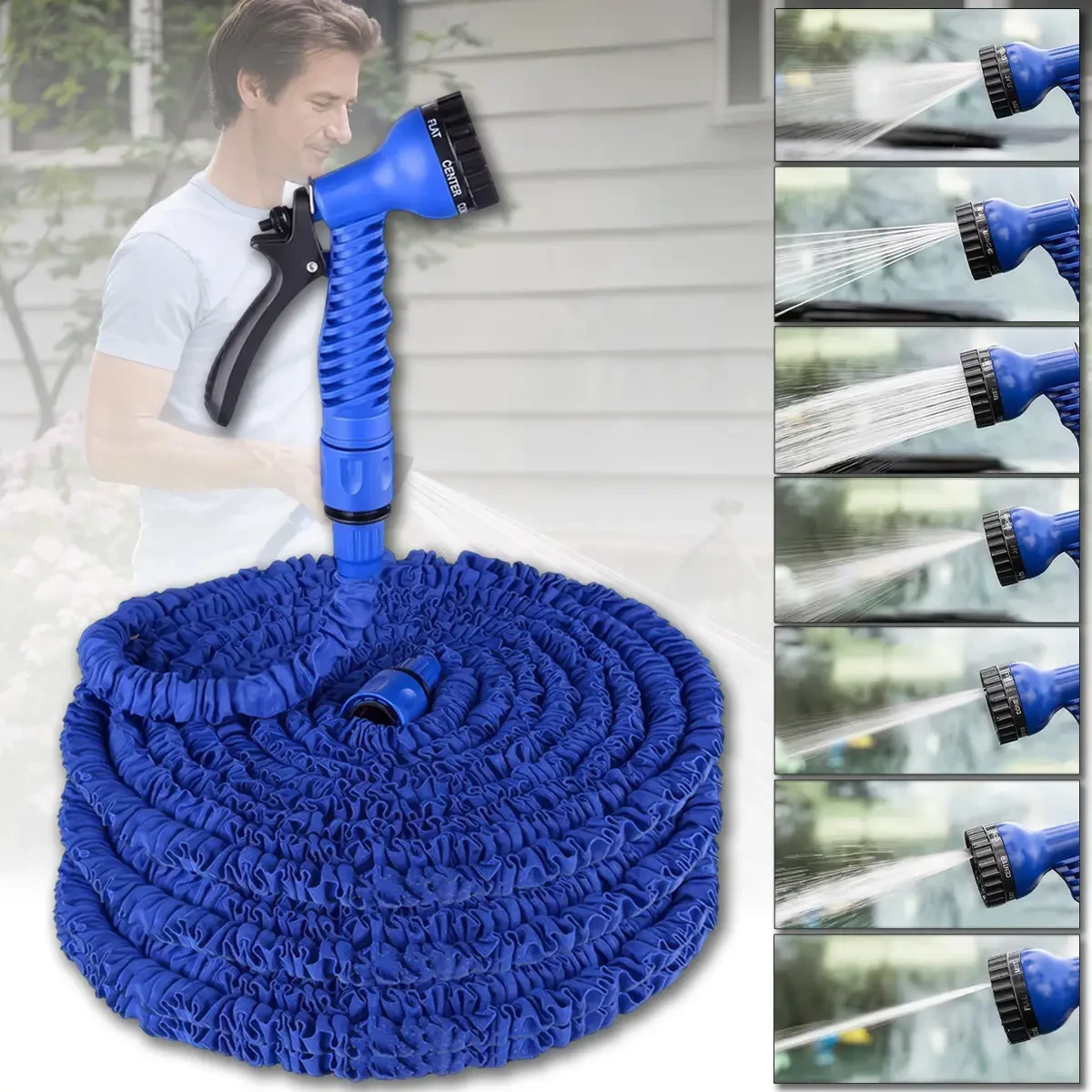 Шланг садовий 120 м для поливу з розпилювачем 7 режимів роботи V-HOSE PRO Синій
