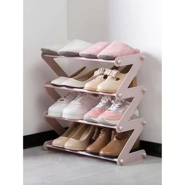 Полиця-стійка-органайзер для взуття на 4 полиці Shoe Rack Amazin рожева