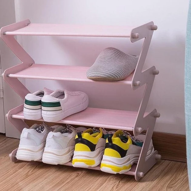 Полиця-стійка-органайзер для взуття на 4 полиці Shoe Rack Amazin рожева