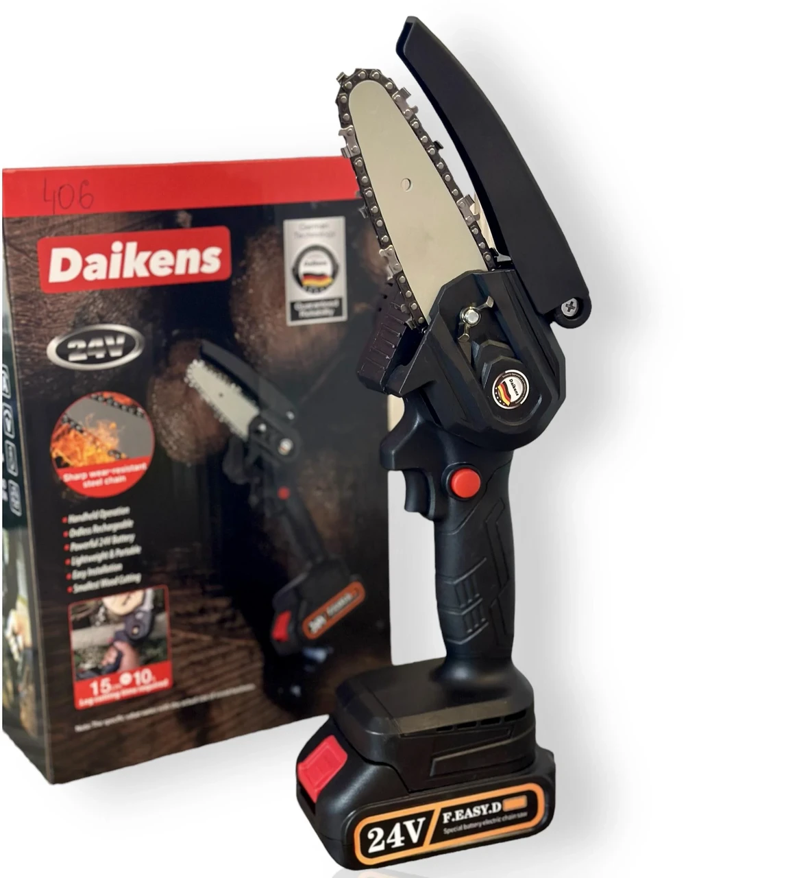 Пила цепная аккумуляторная для обрезки деревьев Daikens 4 дюйма 24 V Черный