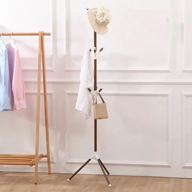 Вішалка стійка підлогова для одягу Coat Rack, металева на 9 гачків у три яруси розбірна на тринозі