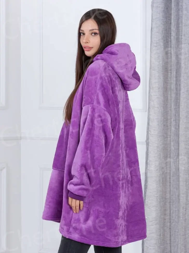 Толстовка — плед із капюшоном HUGGLE HOODIE — BLANKET Фіолетовий, Плед плюшевий, Тепле худі для дому