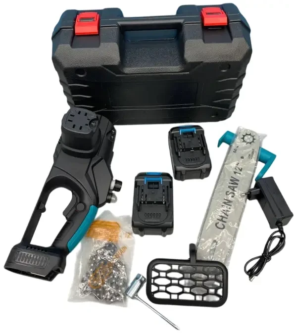 Ланцюгова пила з шиною 12 дюймів і 2 акумуляторами 48 В кейсі Electric Saw Blue
