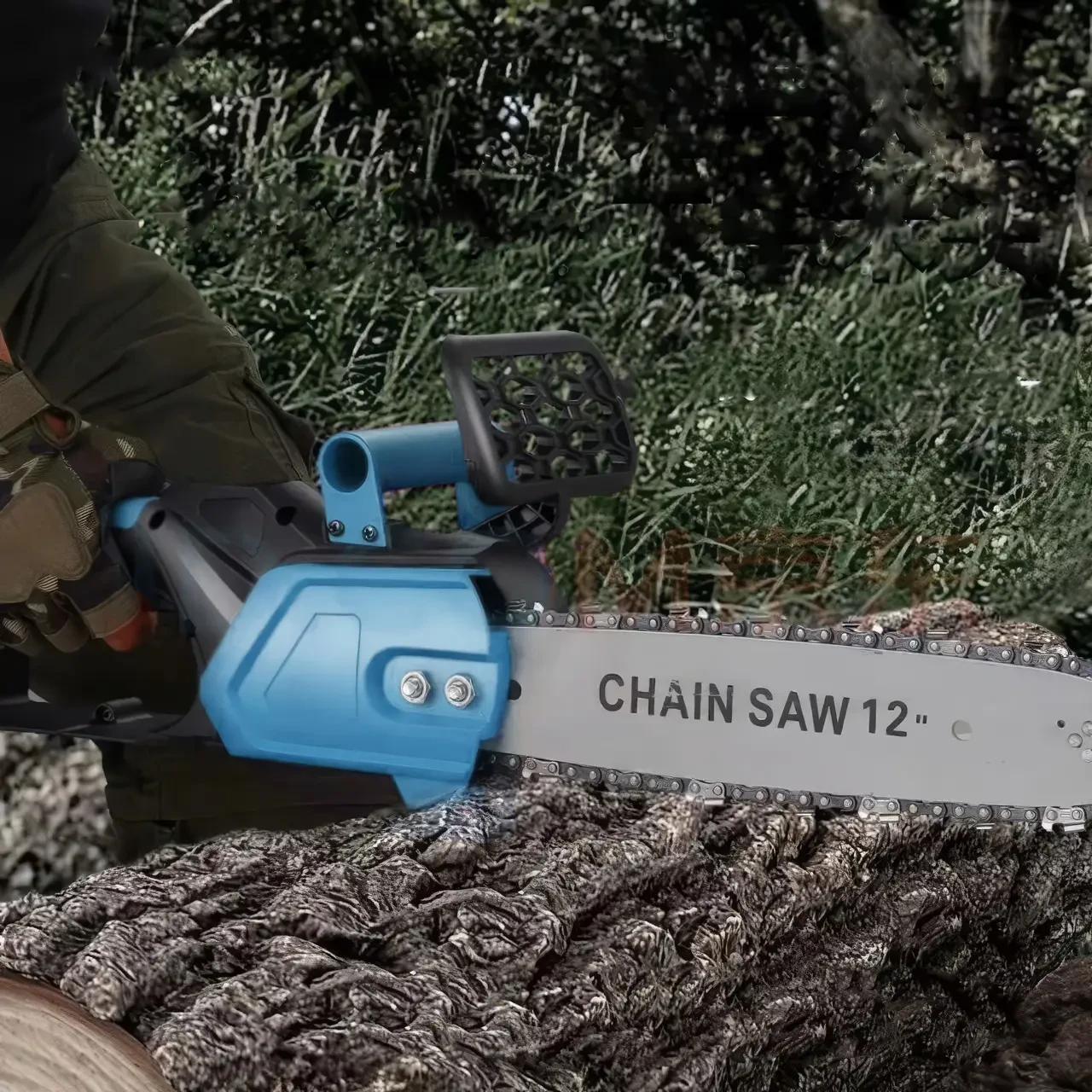 Ланцюгова пила з шиною 12 дюймів і 2 акумуляторами 48 В кейсі Electric Saw Blue