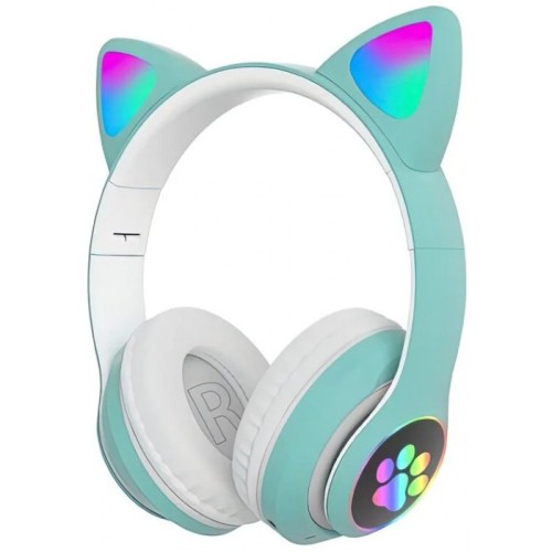 Беспроводные наушники с кошачьими ушками и RGB подсветкой Cat VZV-23M Бирюзовые