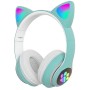 Беспроводные наушники с кошачьими ушками и RGB подсветкой Cat VZV-23M Бирюзовые