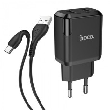 Зарядное устройство 220В 2 USB с кабелем USB - TYPE C Hoco N7 Speedy Чёрный