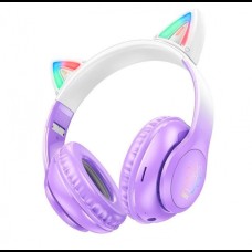 Наушники Hoco W42 Cat Ear Bluetooth с кошачьими ушками и LED подсветкой Фиолетовые с белым