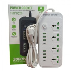 Сетевой удлинитель фильтр Power Socket J08 на 4 розетки + 6 USB 3.4A и 2 Type-C Белый