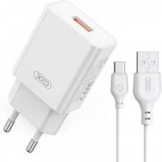 Зарядное устройство сетевое XO L127 USB QC18W + кабель USB to Type-C быстрая зарядка Белый