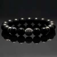 Браслет із натурального каменю шунгіт та чорний агат