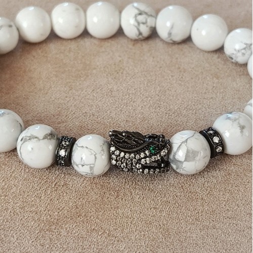 Чоловічий браслет із натурального каменю Кахолонг