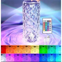 Настільна акумуляторна лампа з пультом 22см нічник Троянда з пультом RGB Crystal Rose.