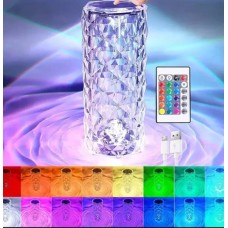 Настільна акумуляторна лампа з пультом 22см нічник Троянда з пультом RGB Crystal Rose.