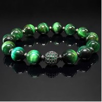 Браслет из натурального камня Тигровый глаз зеленый N095