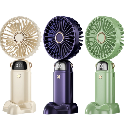 Портативний вентилятор Mini fan XL-880 діаметр 9 см із підставкою для телефона та дисплеєм синій