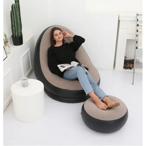 Надувне садове крісло з пуфиком Air Sofa Comfort zd-33223, велюр, 76*130 см