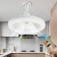 Лампа-вентилятор у патрон + пульт, CHP-006, Біла/LED люстра з вентилятором/Потовковий льод вентилятор