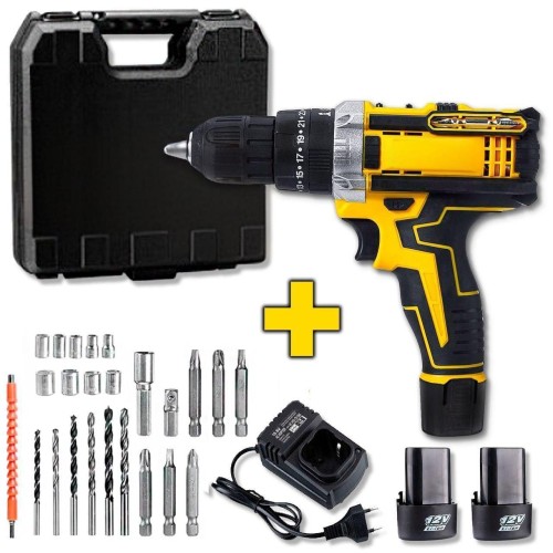 Набір шурупокрут акумуляторний із насадками screw driver sets yellow 12v Повний комплект у валізі!