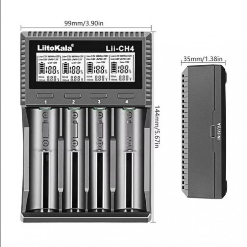 Зарядний пристрій для Liitokala Lii-CH4, 4 канали, Li-1.5/Ni-Mh/Li-ion/LiFePO4/Li-HiV, USB-C, LCD
