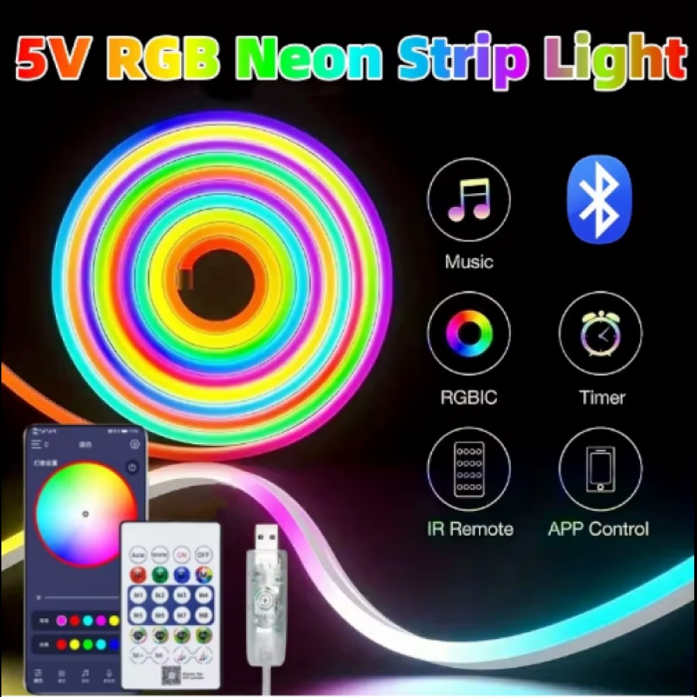 Гибкая неоновая лента RGB (3м) с Bluetooth и пультом от USB работает через приложение LotusLamp X Гибкая неоновая лента RGB (3м) с Bluetooth и пультом от USB работает через приложение LotusLamp X