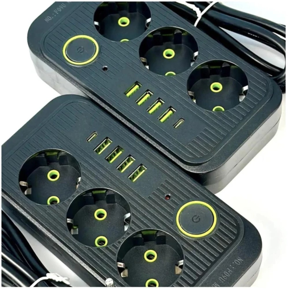 Мережевий фільтр живлення UA Power Socket F09U на 6 метрів 3 розетки +4 USB + Type-C Port, мережевий подовжувач Мережевий фільтр живлення UA Power Socket F09U на 6 метрів 3 розетки +4 USB + Type-C Port, мережевий подовжувач