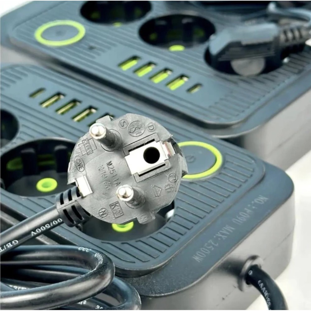 Мережевий фільтр живлення UA Power Socket F09U на 6 метрів 3 розетки +4 USB + Type-C Port, мережевий подовжувач Мережевий фільтр живлення UA Power Socket F09U на 6 метрів 3 розетки +4 USB + Type-C Port, мережевий подовжувач