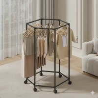 Підлогова вішалка для одягу з поворотним механізмом на 360° і колесами