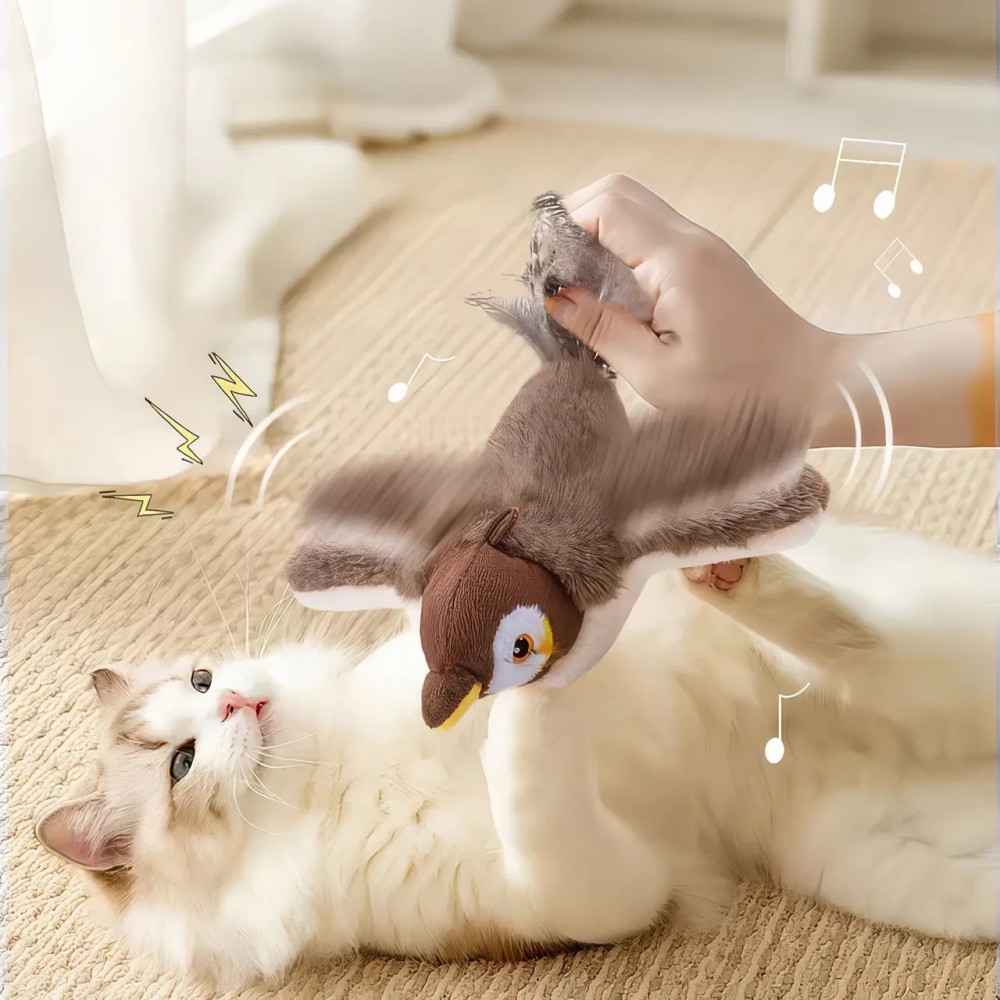 Музична плюшева іграшка для котів і собак із рухомими крилами Летюча пташка Музична плюшева іграшка для котів і собак із рухомими крилами Летюча пташка