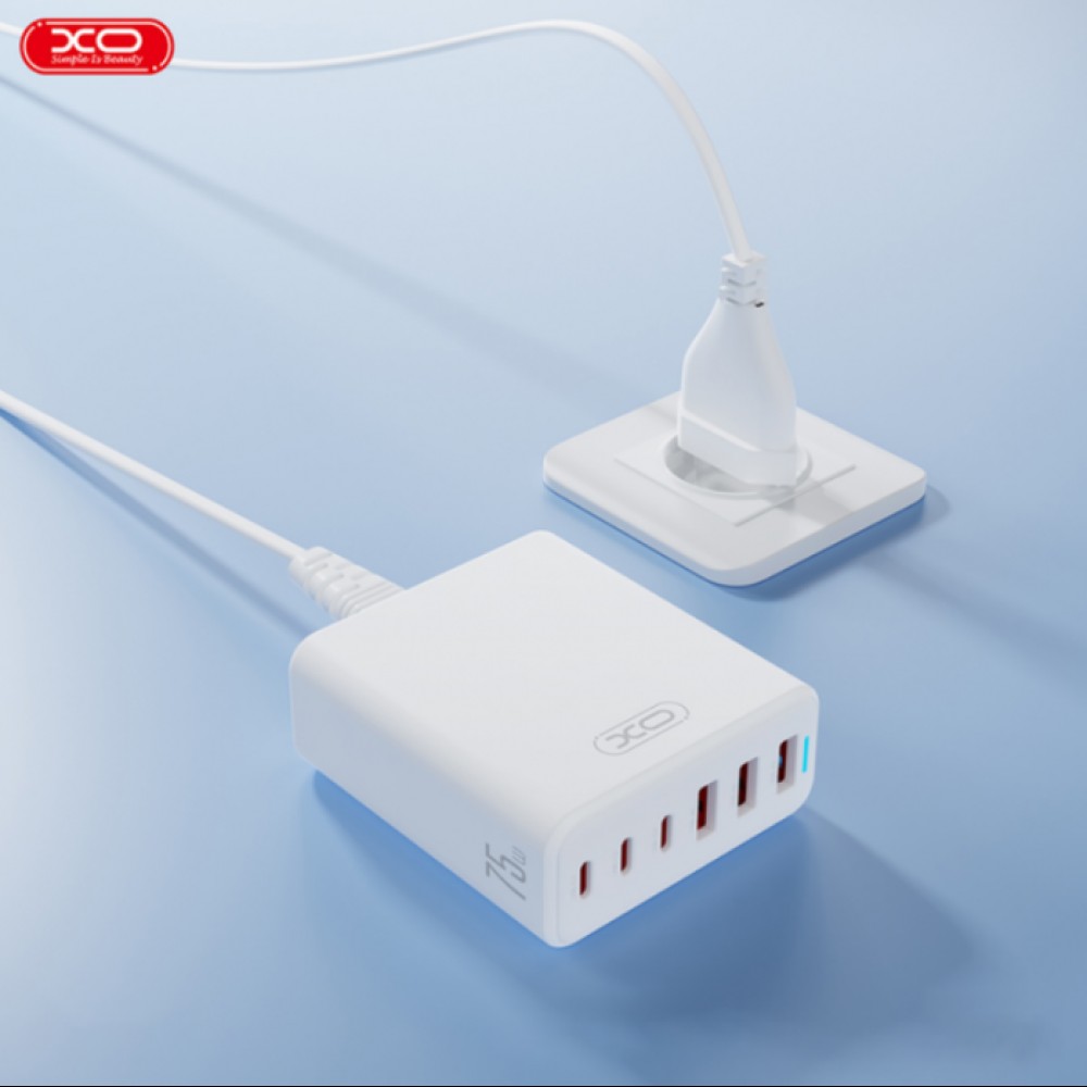 Сетевое зарядное устройство XO L133 3 USB-A 3 USB-C 75W Белый Сетевое зарядное устройство XO L133 3 USB-A 3 USB-C 75W Белый