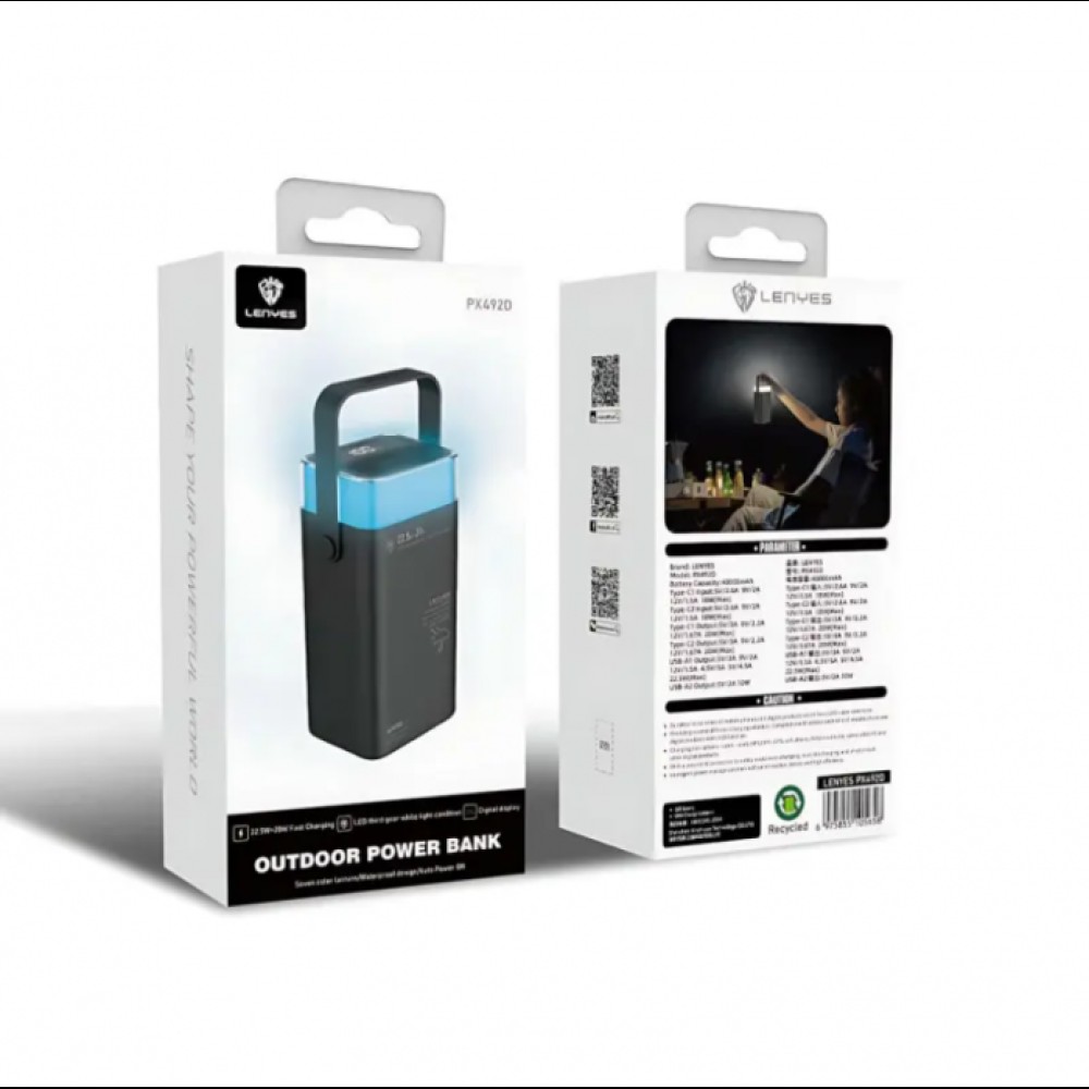 Внешний аккумулятор Power bank LENYES PX492D 40000 mAh, PD22,5W + быстрая зарядка с RGB подсветкой Черный Внешний аккумулятор Power bank LENYES PX492D 40000 mAh, PD22,5W + быстрая зарядка с RGB подсветкой Черный