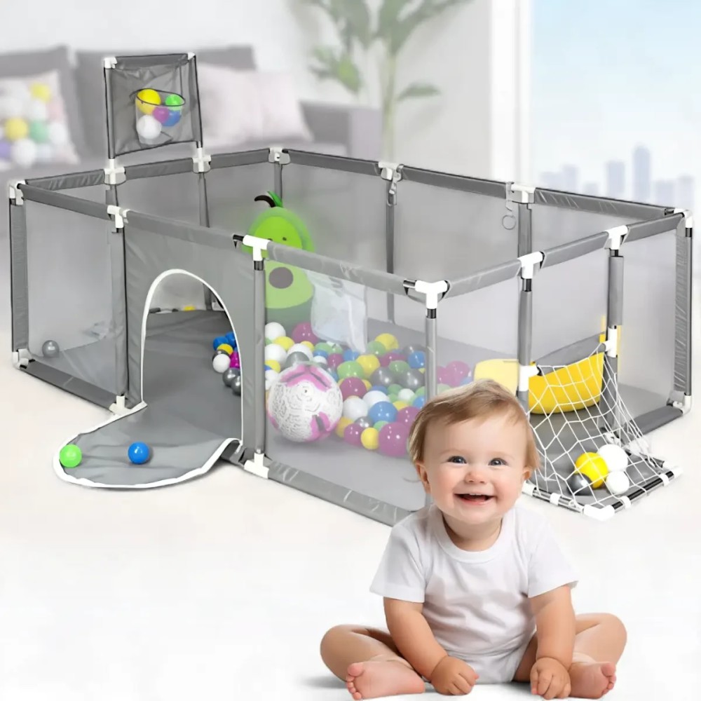 Детский манеж с сетчатыми стенками, баскетбольным кольцом и воротами KP-82 180х120х62см Детский манеж с сетчатыми стенками, баскетбольным кольцом и воротами KP-82 180х120х62см