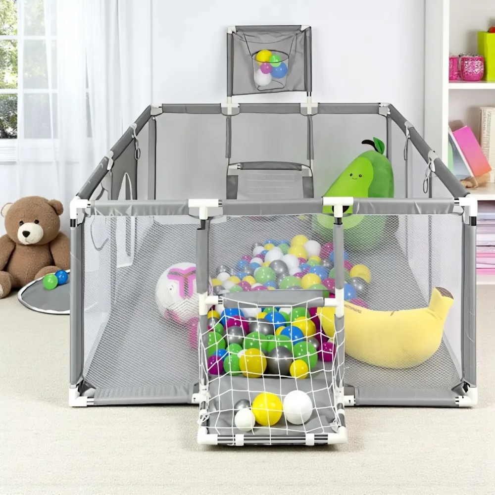 Детский манеж с сетчатыми стенками, баскетбольным кольцом и воротами KP-82 180х120х62см Детский манеж с сетчатыми стенками, баскетбольным кольцом и воротами KP-82 180х120х62см