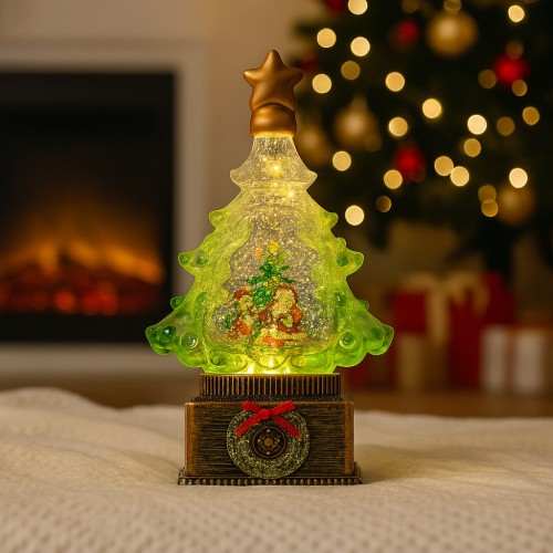 Світильник-нічник "Ялинка" сніжна куля з підсвіткою і металією (XHF-8003), Новорічний сувенір