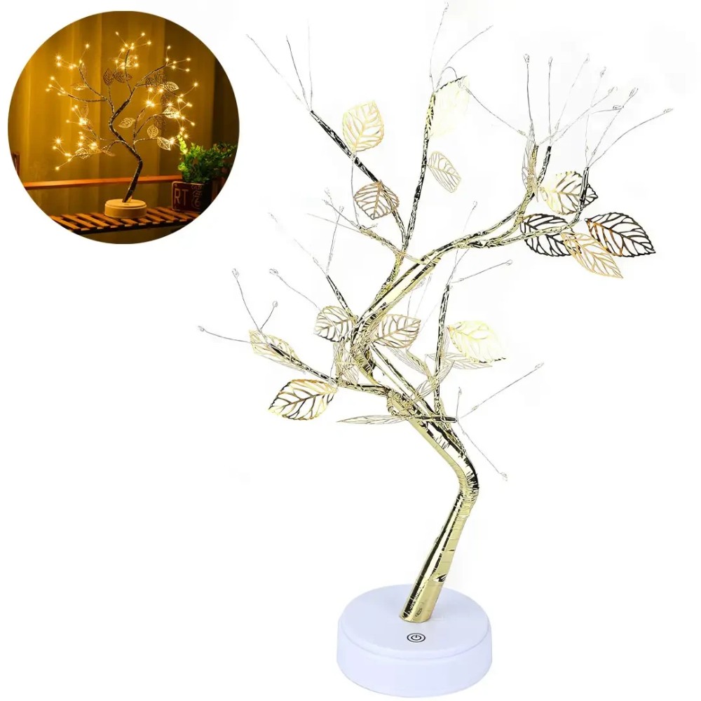 Настольная светодиодная лампа Дерево серебристое с листьями USB + батарейки AA 3шт Настольная светодиодная лампа Дерево серебристое с листьями USB + батарейки AA 3шт
