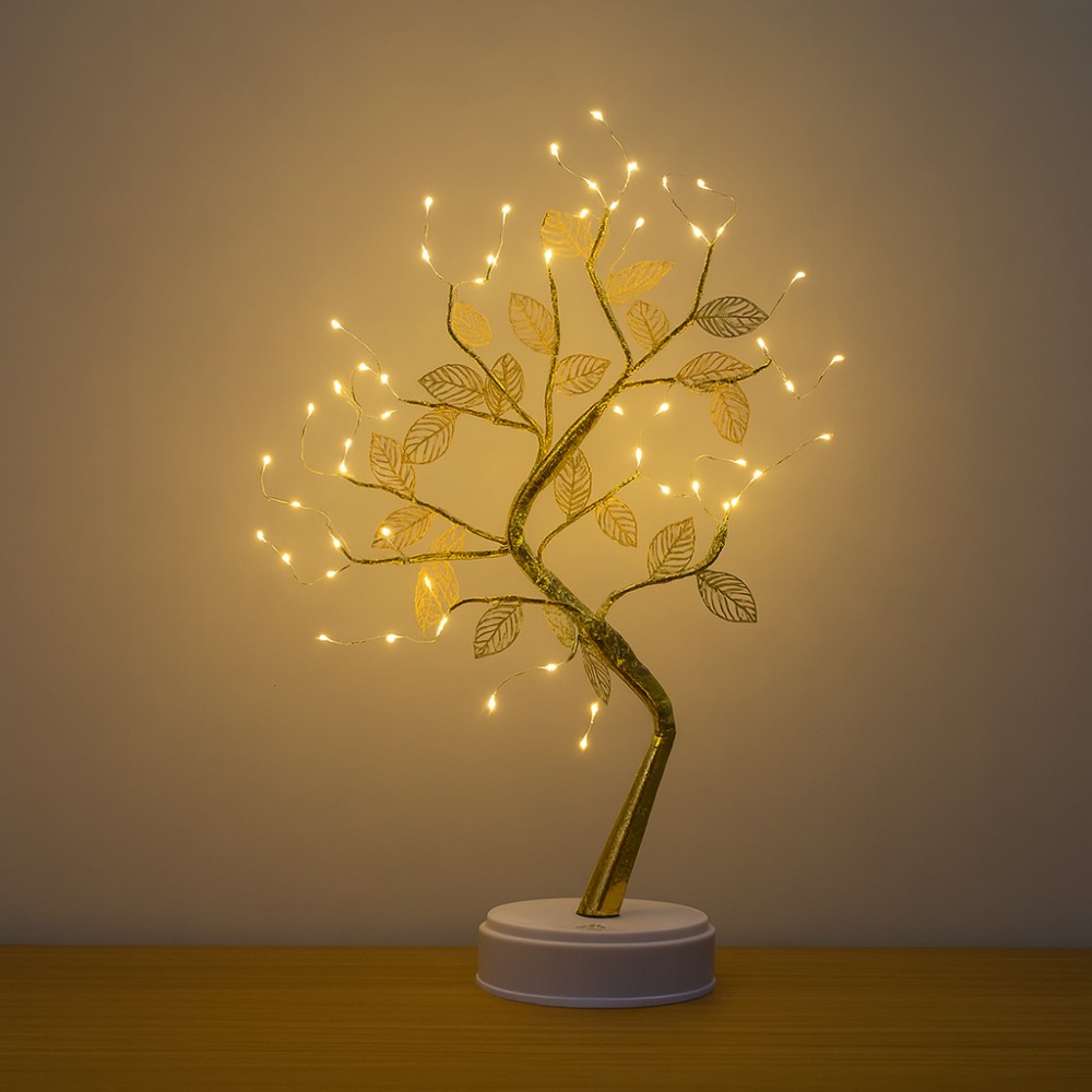 Настольная светодиодная лампа Дерево серебристое с листьями USB + батарейки AA 3шт Настольная светодиодная лампа Дерево серебристое с листьями USB + батарейки AA 3шт